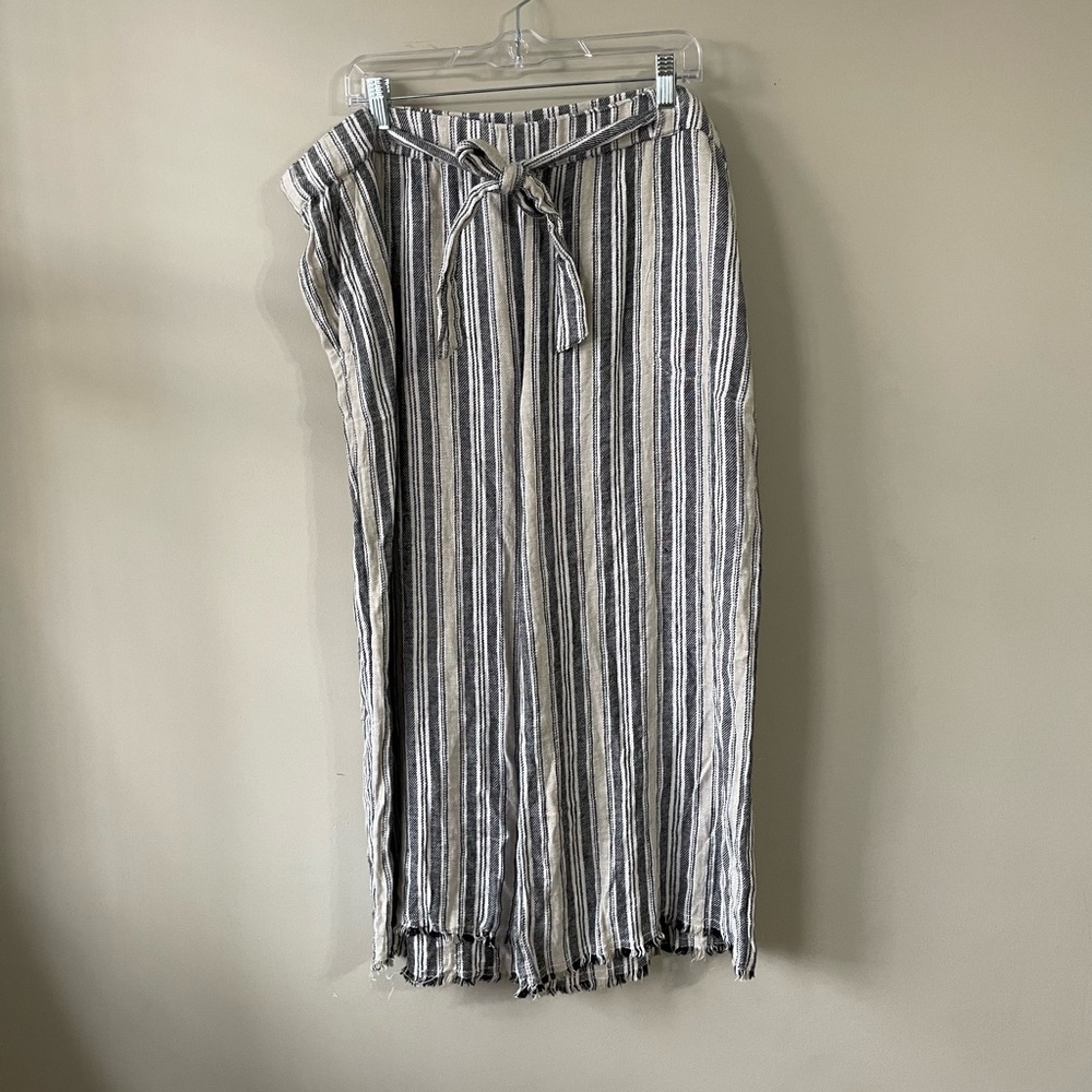 Women’s Plus Size Striped Linen Blend Wide Leg Cropped Pants - Calson - 1X